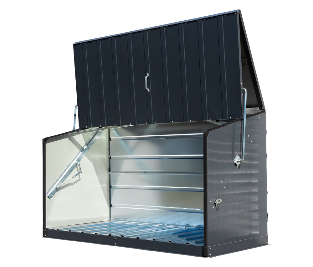 Geöffneter Trimetals Gerätebox »Storeguard«.