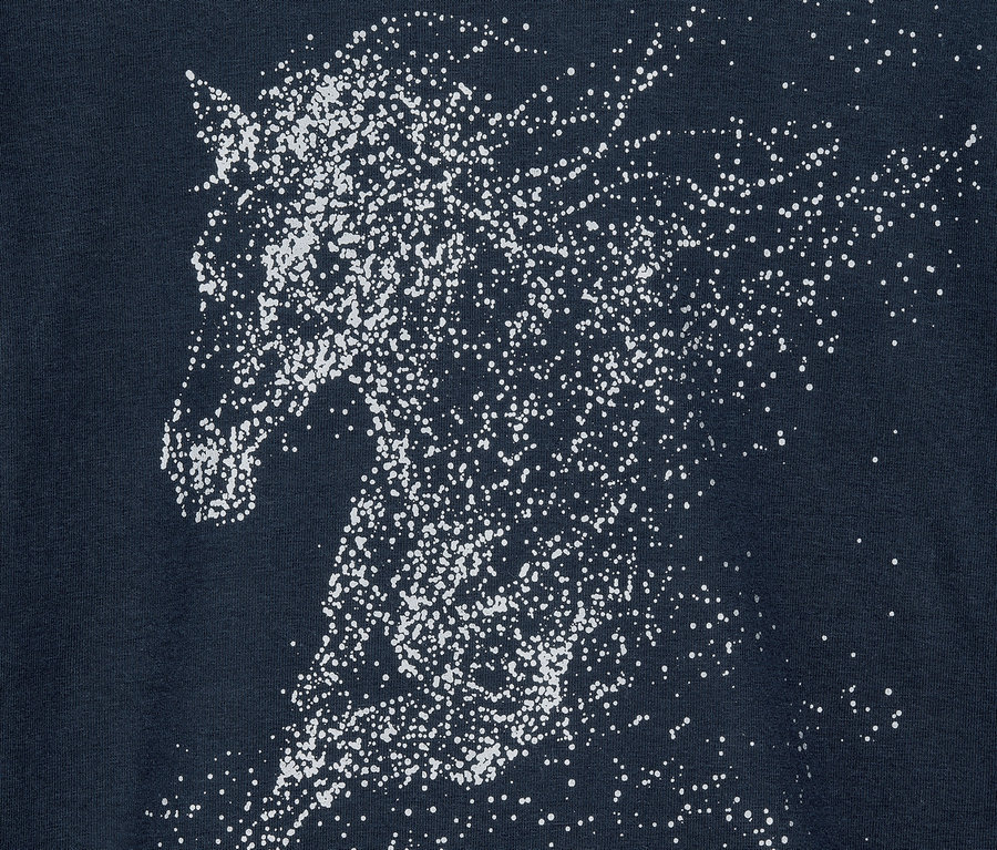 Dunkelblaues Langarmshirt mit weißem Pferde-Print.