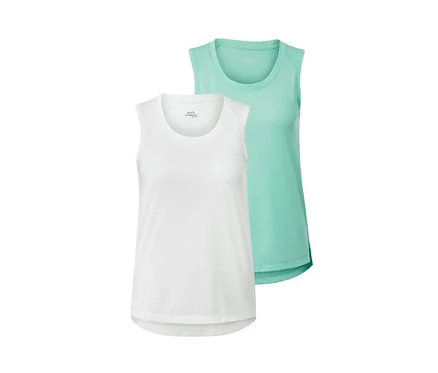 Zwei mint- und weiße Sporttops.