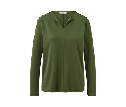 Ein grünes Blusenshirt mit langen Ärmeln.