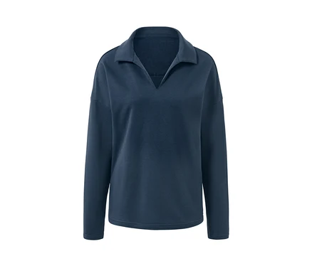 Marineblaues Lounge-Sweatshirt mit Kragen und langen Ärmeln.
