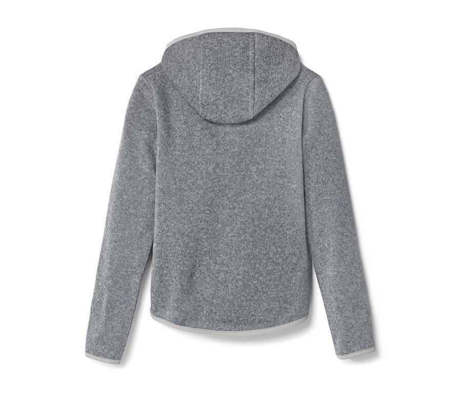 Graue Kinder-Strickfleecejacke von hinten.