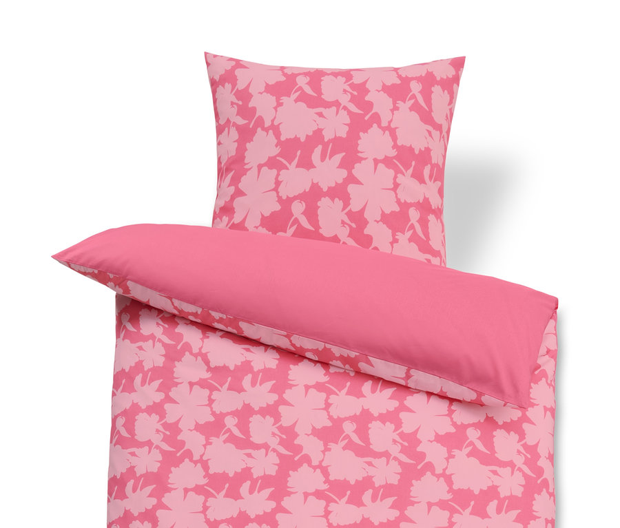 Rosa Premium-Baumwoll-Bettwäsche in Normal- und Übergröße mit Blumenmuster.