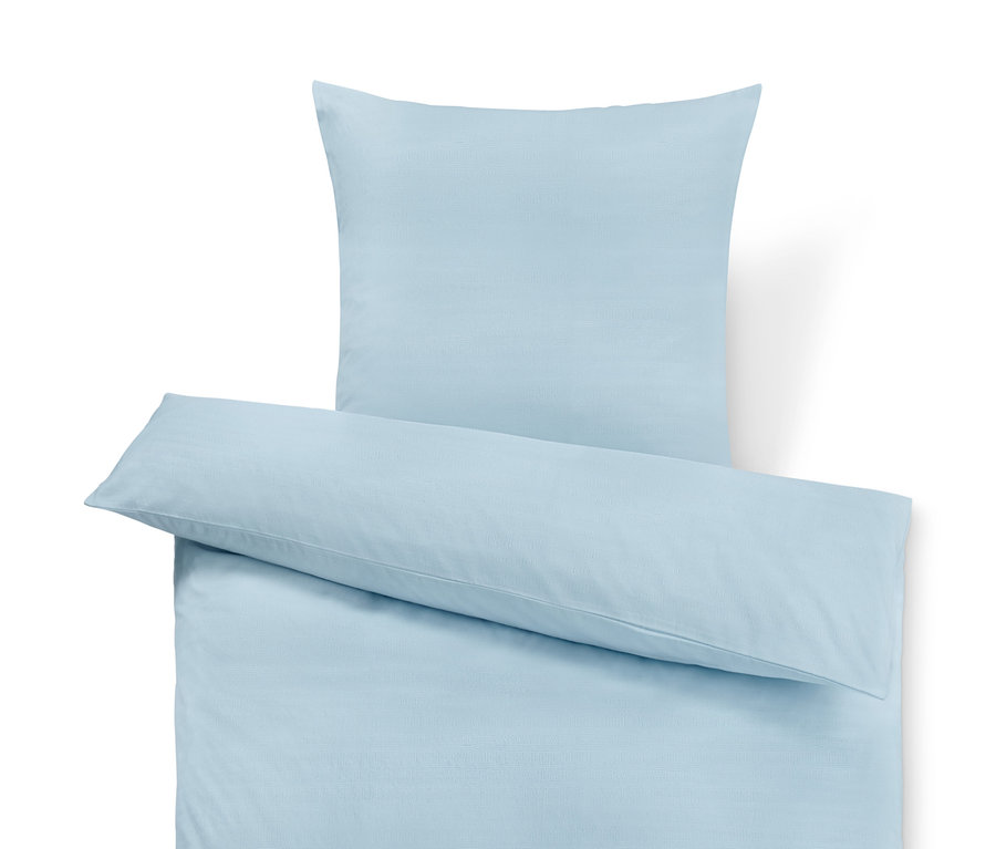 Hellblaue Seersucker-Bettwäsche in Normalgröße, Übergröße und Doppelgröße.