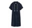 Blaues Frottee-Strandkleid mit Kapuze und kurzen Ärmeln.