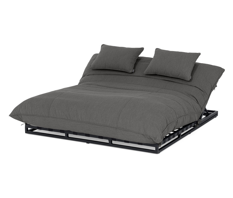 Graue Premium-Doppel-Liege mit verstellbarem Kopfteil und Sunbrella®-Stoff.