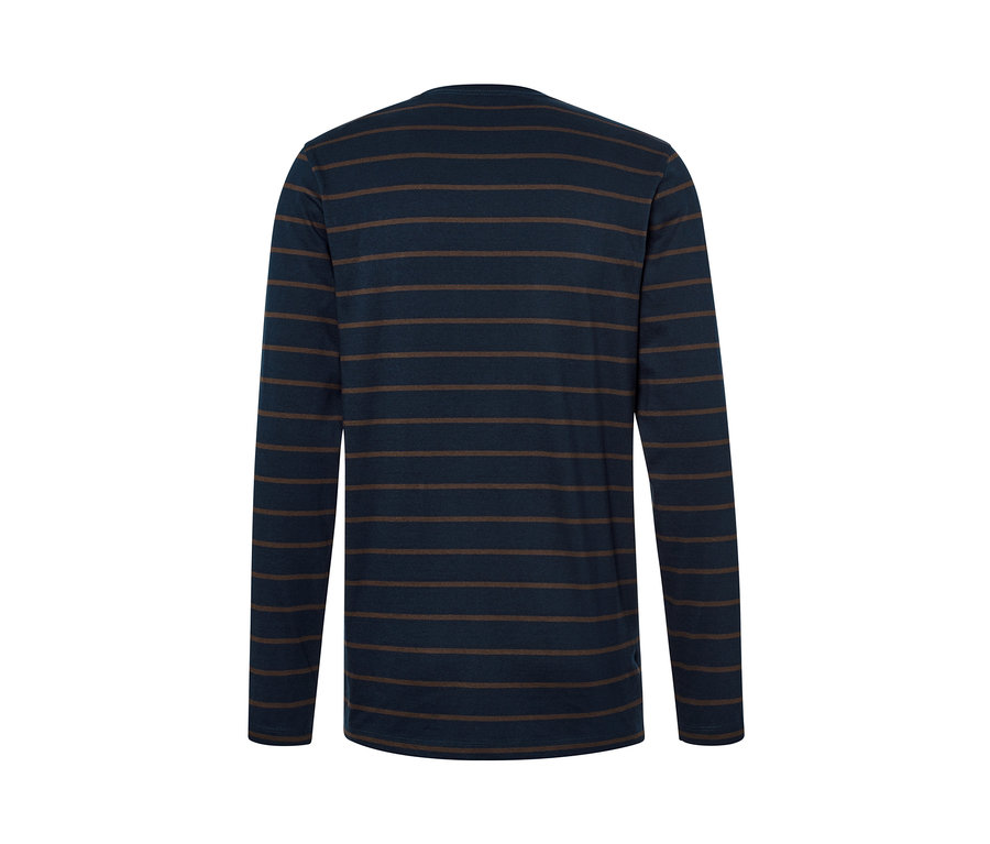 Rückansicht eines gestreiften Langarmshirts.