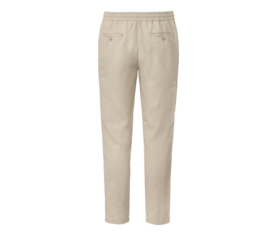 Eine beige Leinenchino mit Gummibund.