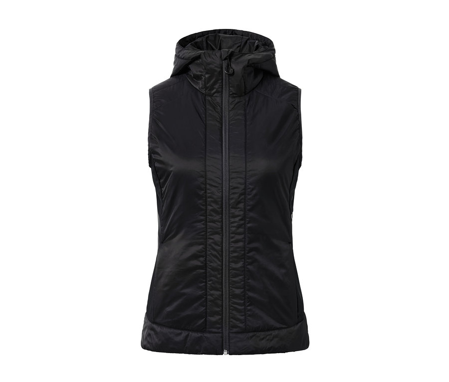 Schwarze Steppweste »pack me« mit Kapuze.