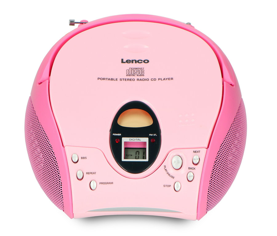 Pinkfarbener Lenco »SCD-24 Boombox« CD-Player mit Radio und Kopfhöreranschluss.