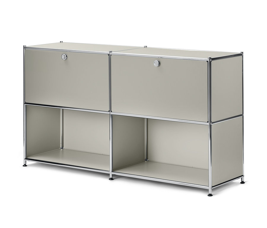 Lichtgraues Sideboard »CN3« mit 2 versetzbaren Klappfächern.