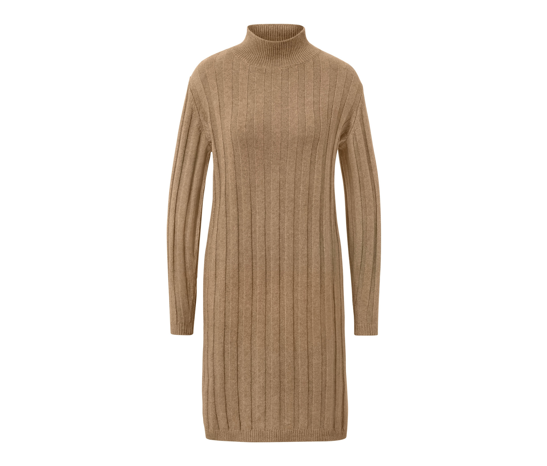 Geripptes Strickkleid mit Stehkragen - Damen - Gr. XXL - braun - braun