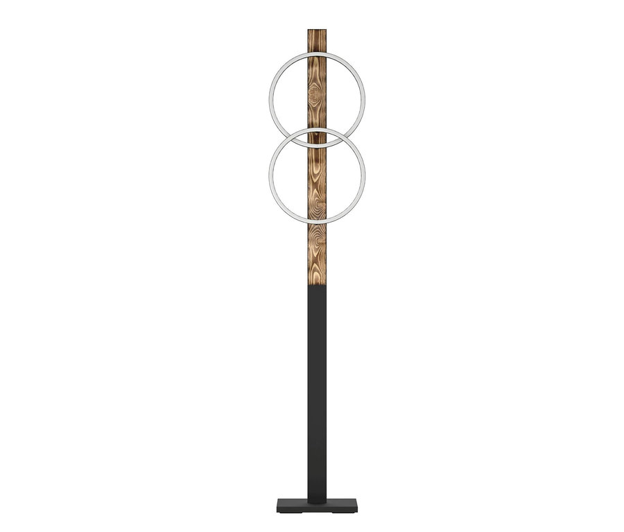 Eglo LED-Stehleuchte »Boyal« mit Holzsäule und zwei runden LED-Leuchten.