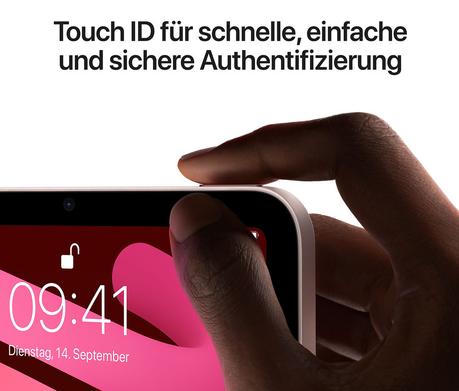 Finger berührt Touch ID auf Apple iPad mini.
