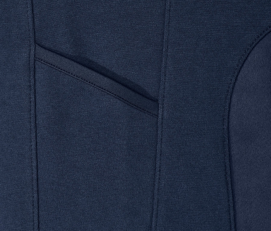 Detailaufnahme einer dunkelblauen Kinder-Vollbesatz-Reithose mit Tasche.