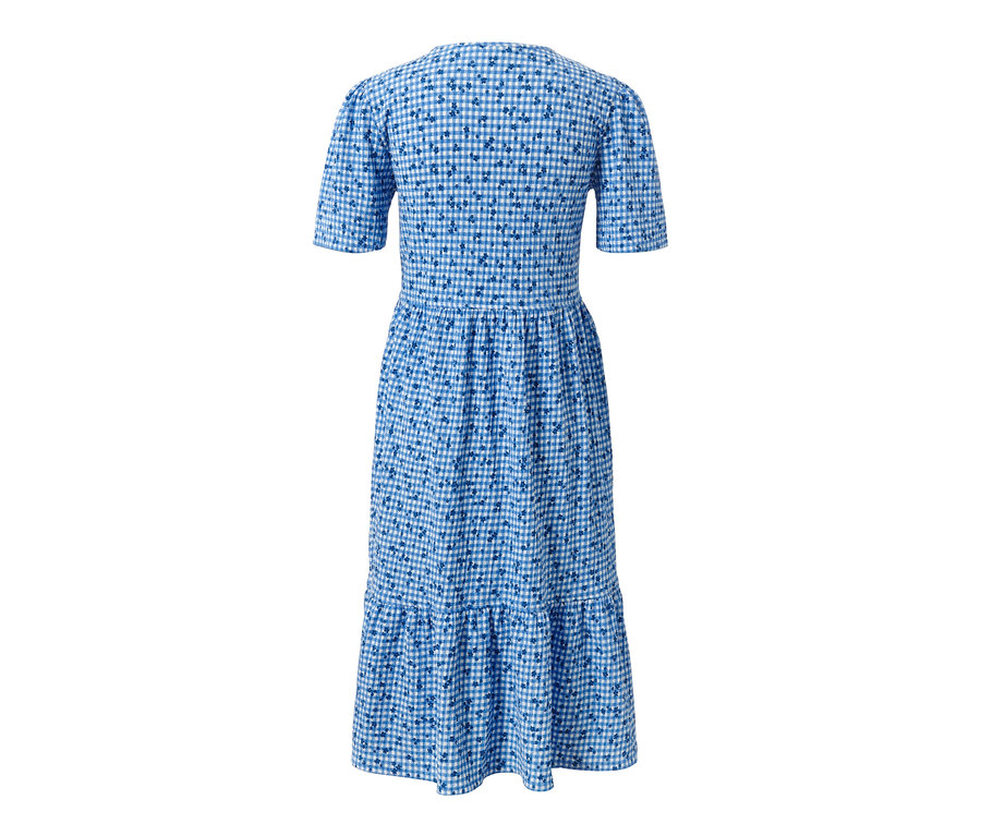 Blaues Kleid mit Alloverprint.