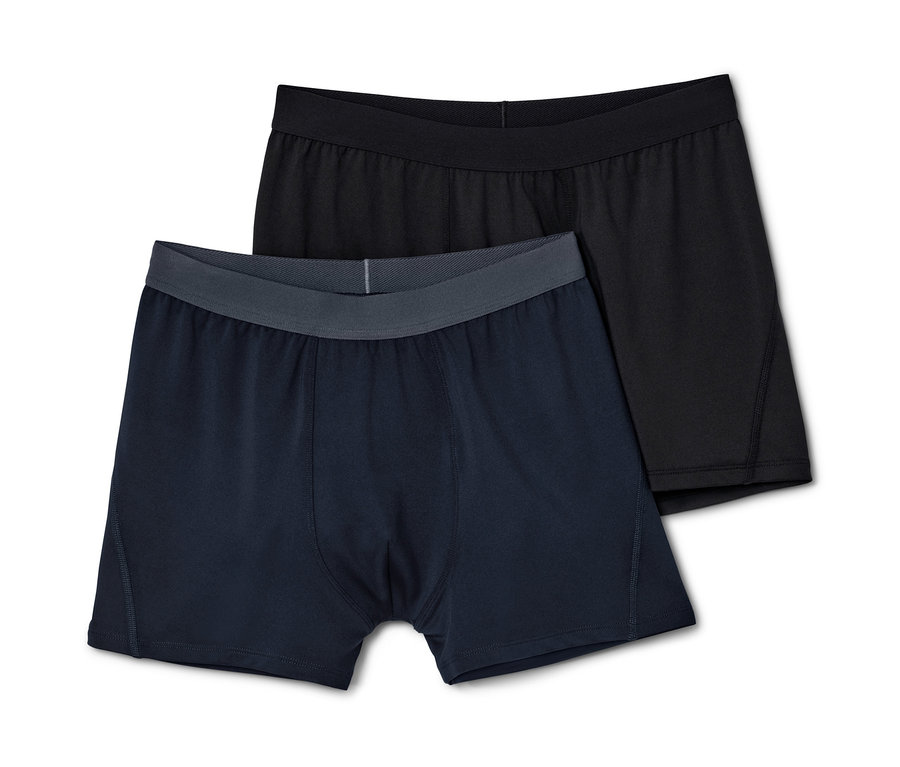 Zwei Sport-Slipboxer, eine schwarz, eine dunkelblau.