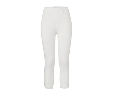 Weiße 3/4-Leggings mit Spitzenborte.