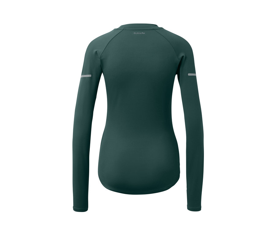 Dunkelgrünes Langarm-Funktionsshirt von hinten.