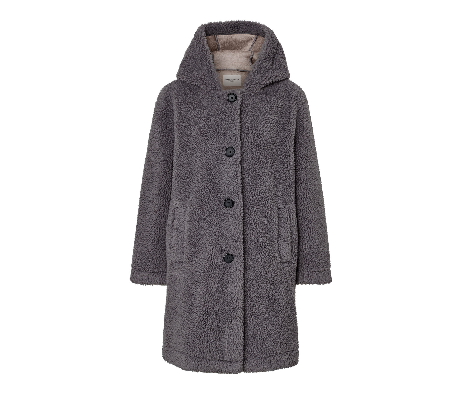 Teddymantel mit Kapuze - Damen - Gr. 36 - grau - grau
