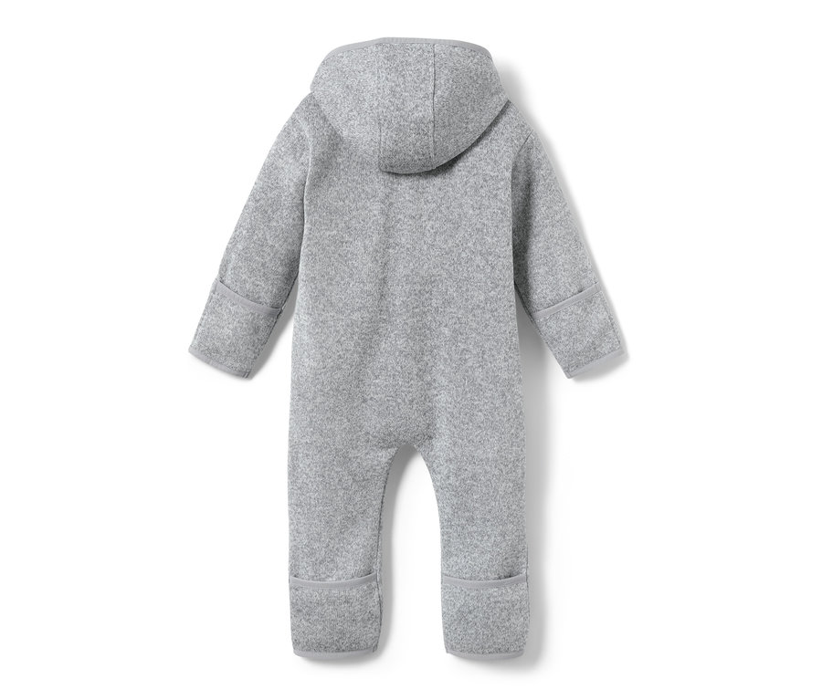Grauer Baby-Strickfleece-Overall von hinten.