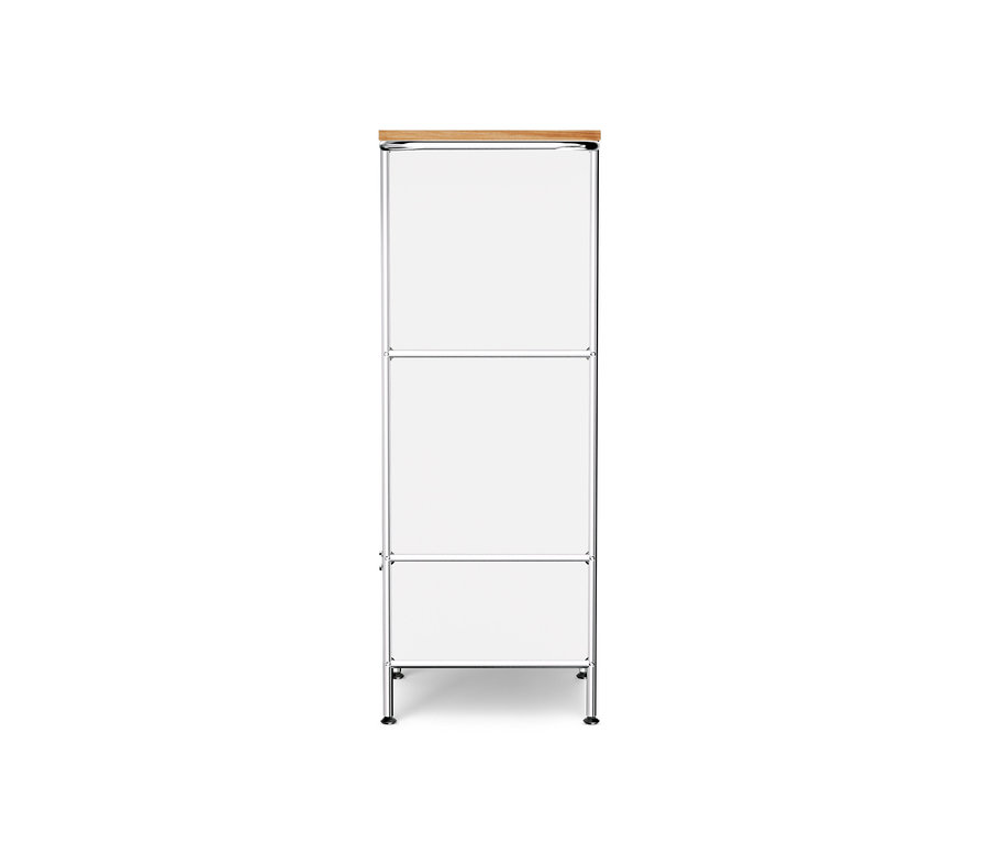 Weißes Sideboard Metall »CN3« mit Holzplatte, 1 Klappenfach und 4 Schubladen.