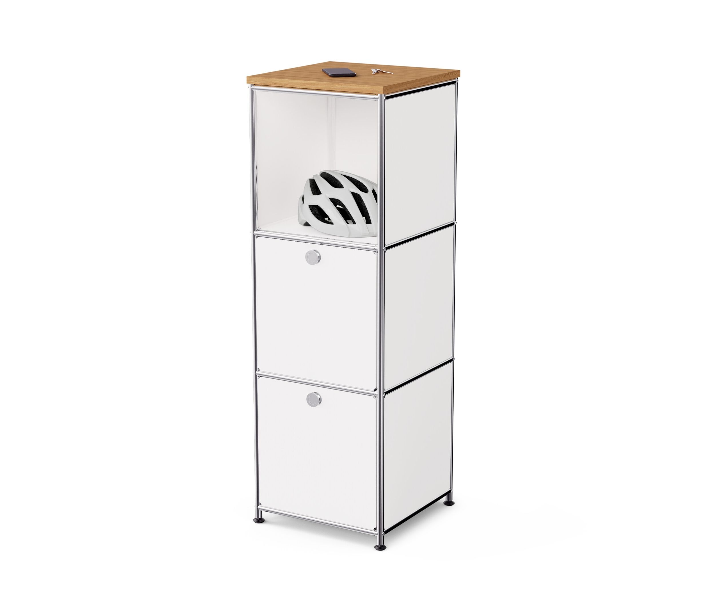 Tchibo - Schmale Kommode Metall »Cn3« mit Holzplatte und 2 Klappenfächern - 40,5x40,5x121,5cm - chrom - Stahl / Aluminiu...