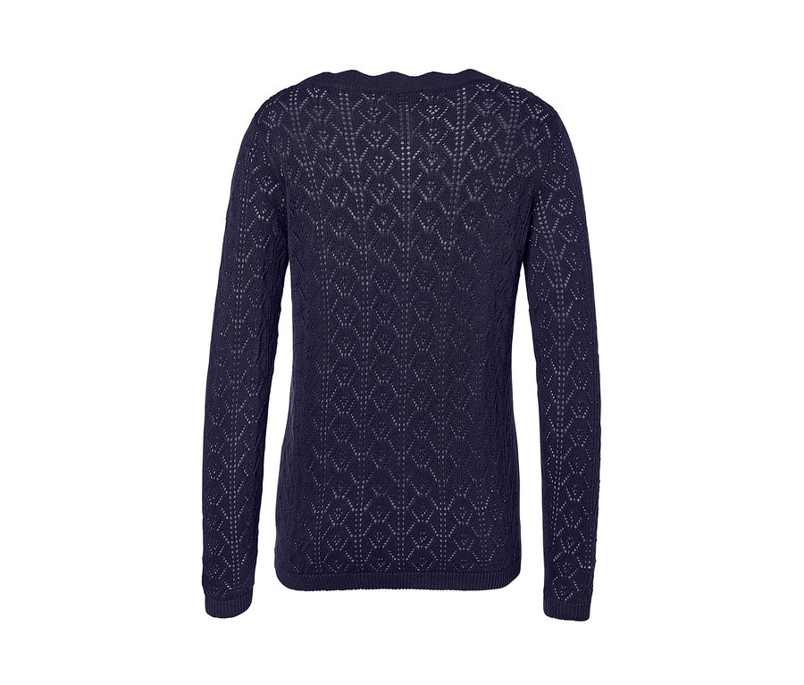Dunkelblaue Strickjacke mit Ajour-Muster.