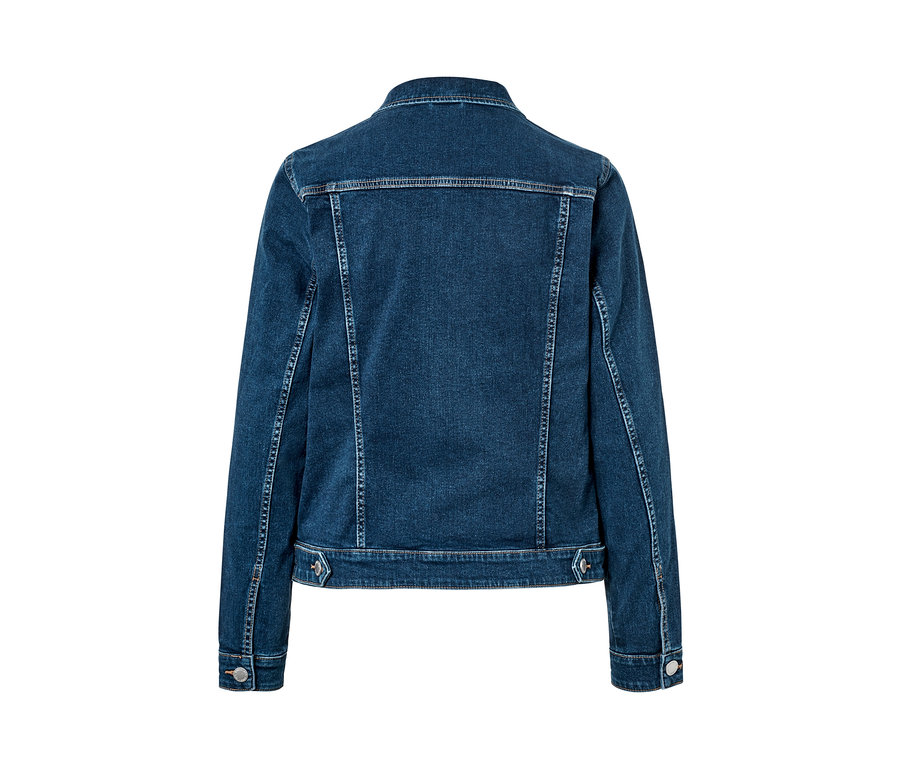 Rückansicht einer Jeansjacke in Mid Blue Denim.