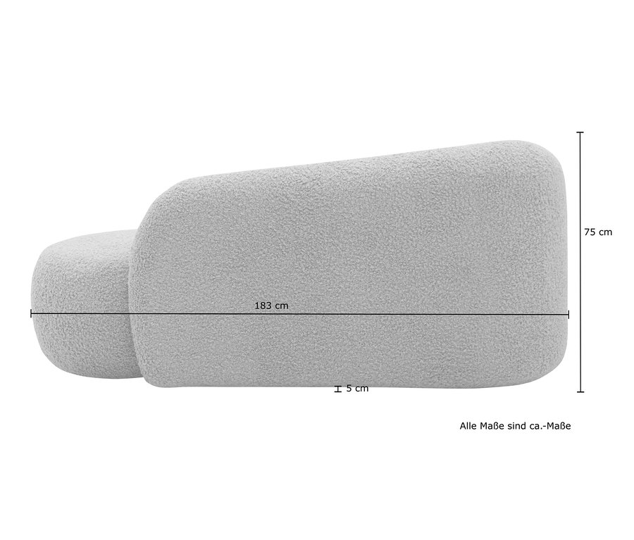 Abmessungen der cremefarbenen DOMO collection Recamiere »Lovund«, links dargestellt mit Linien.
