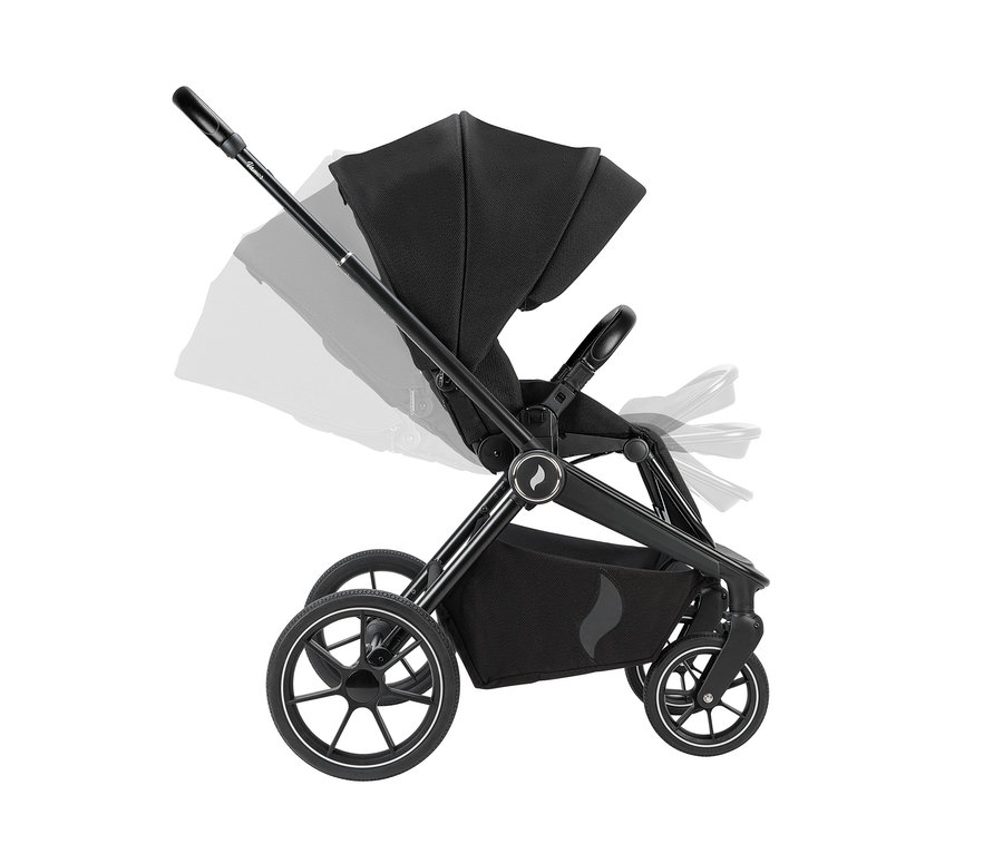 Schwarzer Osann Kombi-Kinderwagen »Vamos« in verschiedenen Positionen.