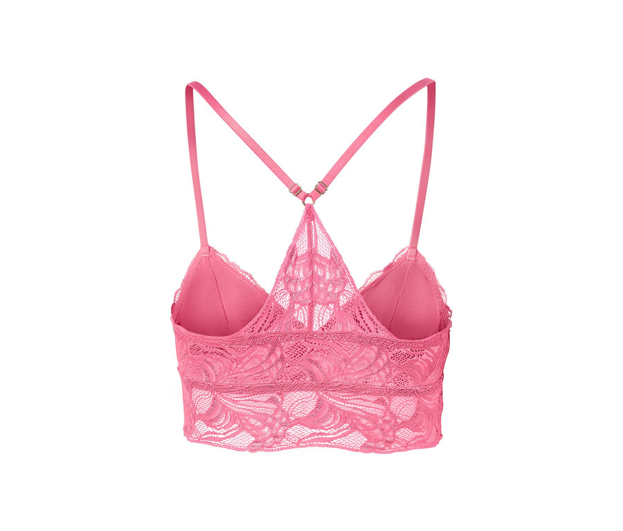 Detailaufnahme eines pinkfarbenen Spitzen-Bustiers.