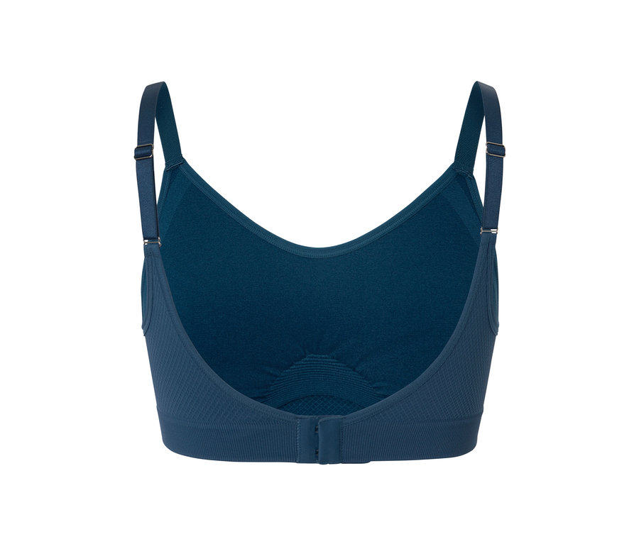 Detailansicht eines blauen Seamless-Sport-BHs aus einem 2er-Set.