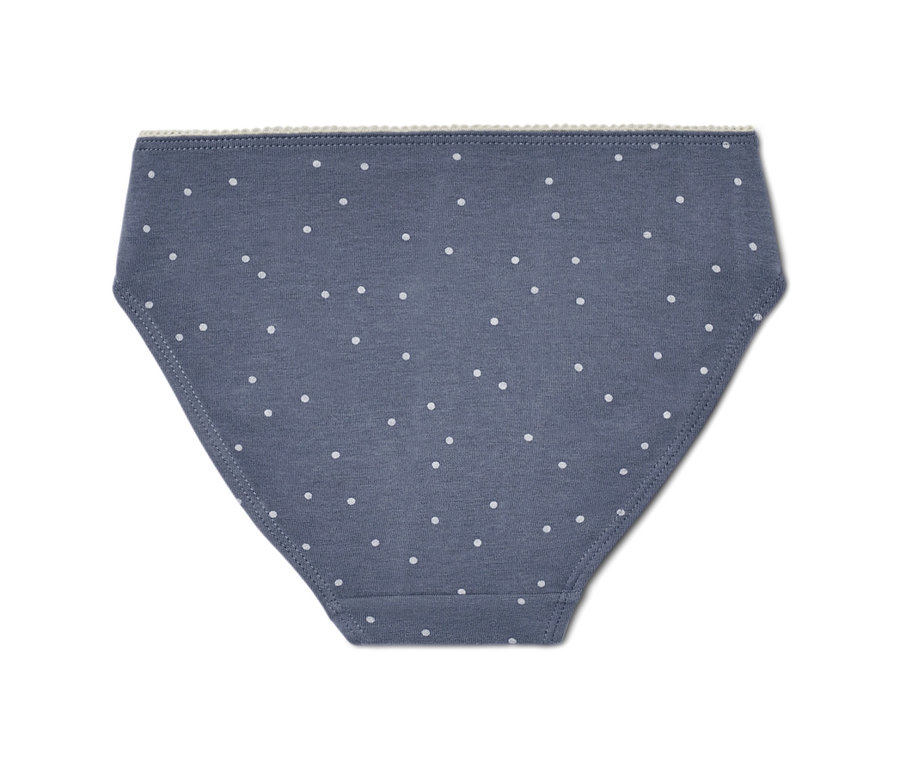 Ein einzelner blauer Kleinkinder-Slip mit weißen Punkten. 7er Pack.