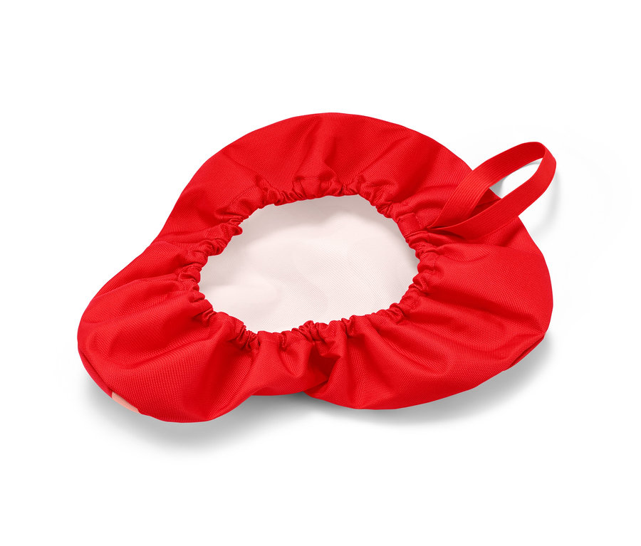 Ein roter Fahrradsattelbezug.