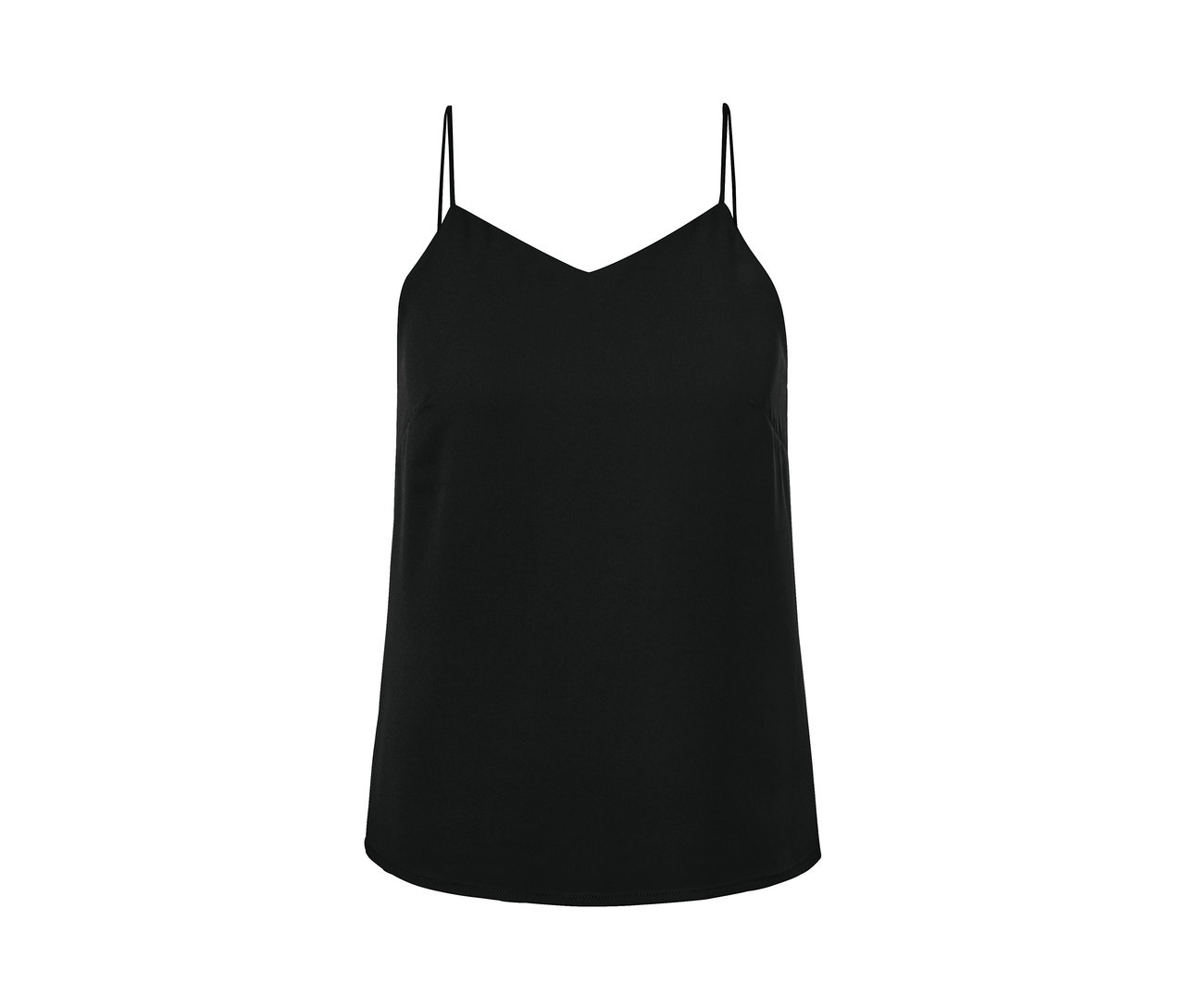 Schwarzes Satin-Top mit dünnen Trägern.