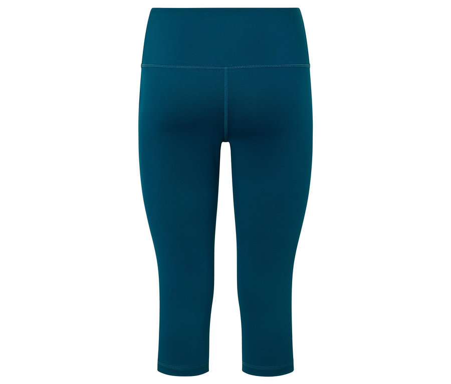 Blaue Leggings mit hohem Bund.
