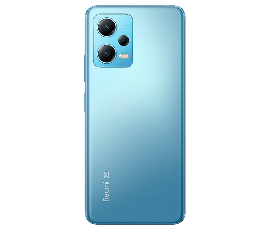 Blaues Xiaomi Redmi Note 12 Pro 5G Smartphone mit drei Kameras.