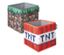 Zwei Minecraft Aufbewahrungsboxen, eine mit Grasblock-Motiv und eine mit TNT-Motiv.