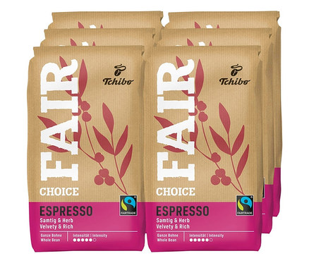 Eine Packung Fair Choice Espresso - 6x 1 kg ganze Bohne.
