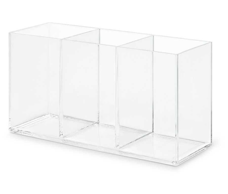 Transparenter Acryl-Organizer mit vier Fächern.