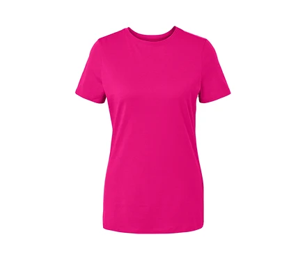 Detailaufnahme eines pinken T-Shirts.