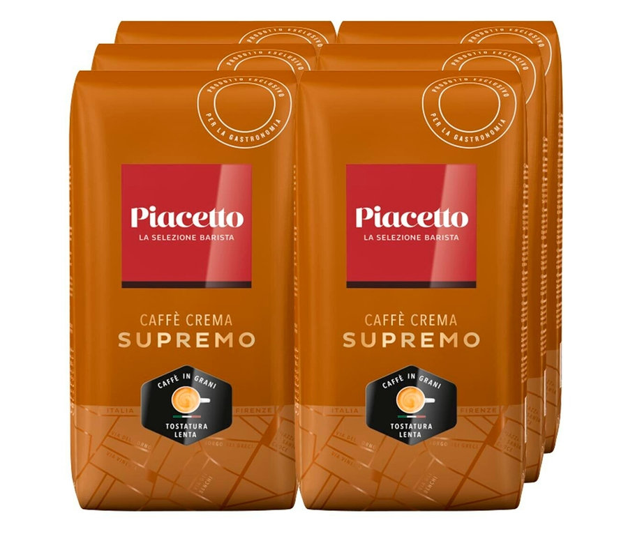 Sechs Packungen Piacetto Supremo Caffè Crema - 6x 1 kg Ganze Bohne.