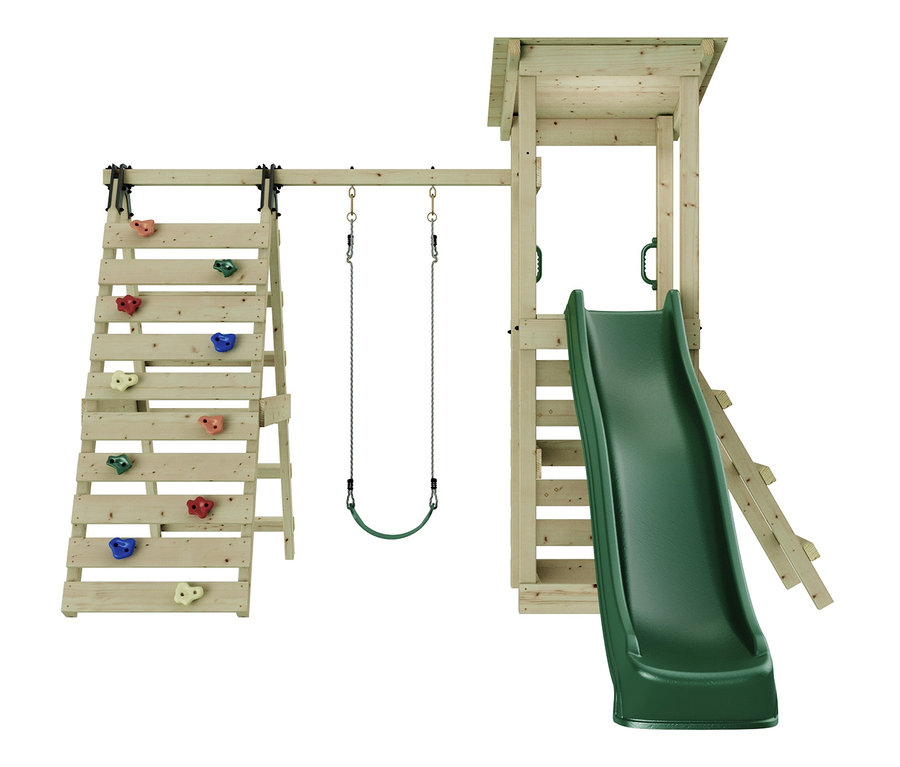 Spielplatz mit Kletterwand, Schaukel und Rutsche. Inklusive weka Spielturm »Sevilla«.