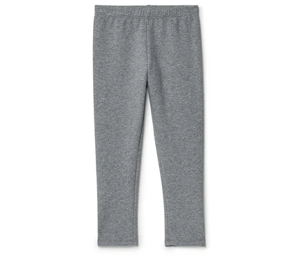 Graue Leggings liegen auf einem weißen Hintergrund.