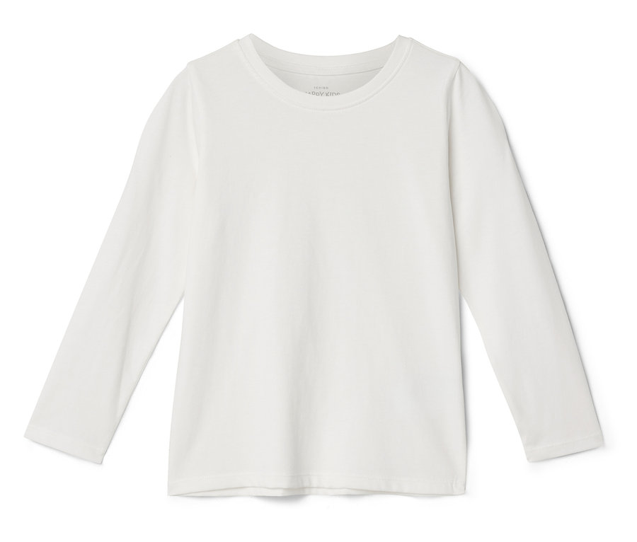 Ein weißes, langärmeliges Shirt liegt flach.