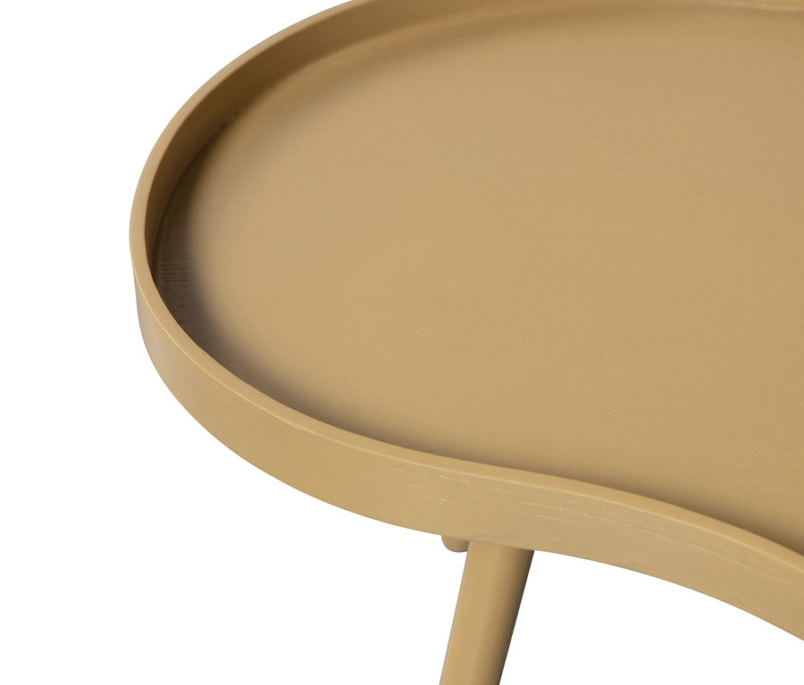 Nahaufnahme des alpaka-farbenen WOOOD Beistelltischs »Mae«.