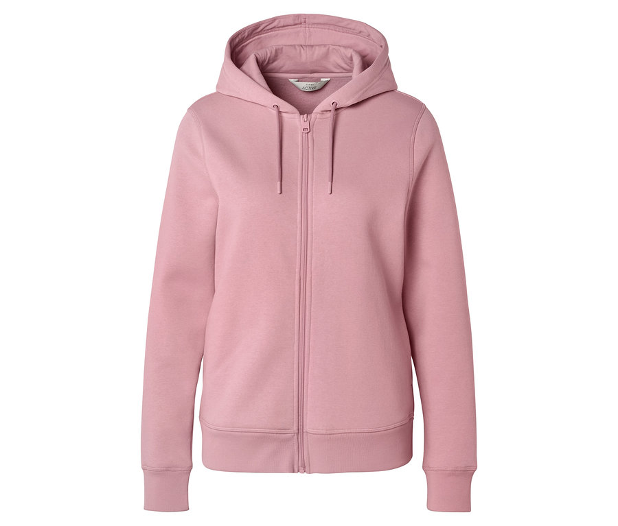 Rosa Kapuzenjacke mit durchgehendem Reißverschluss und Kordelzug an der Kapuze.