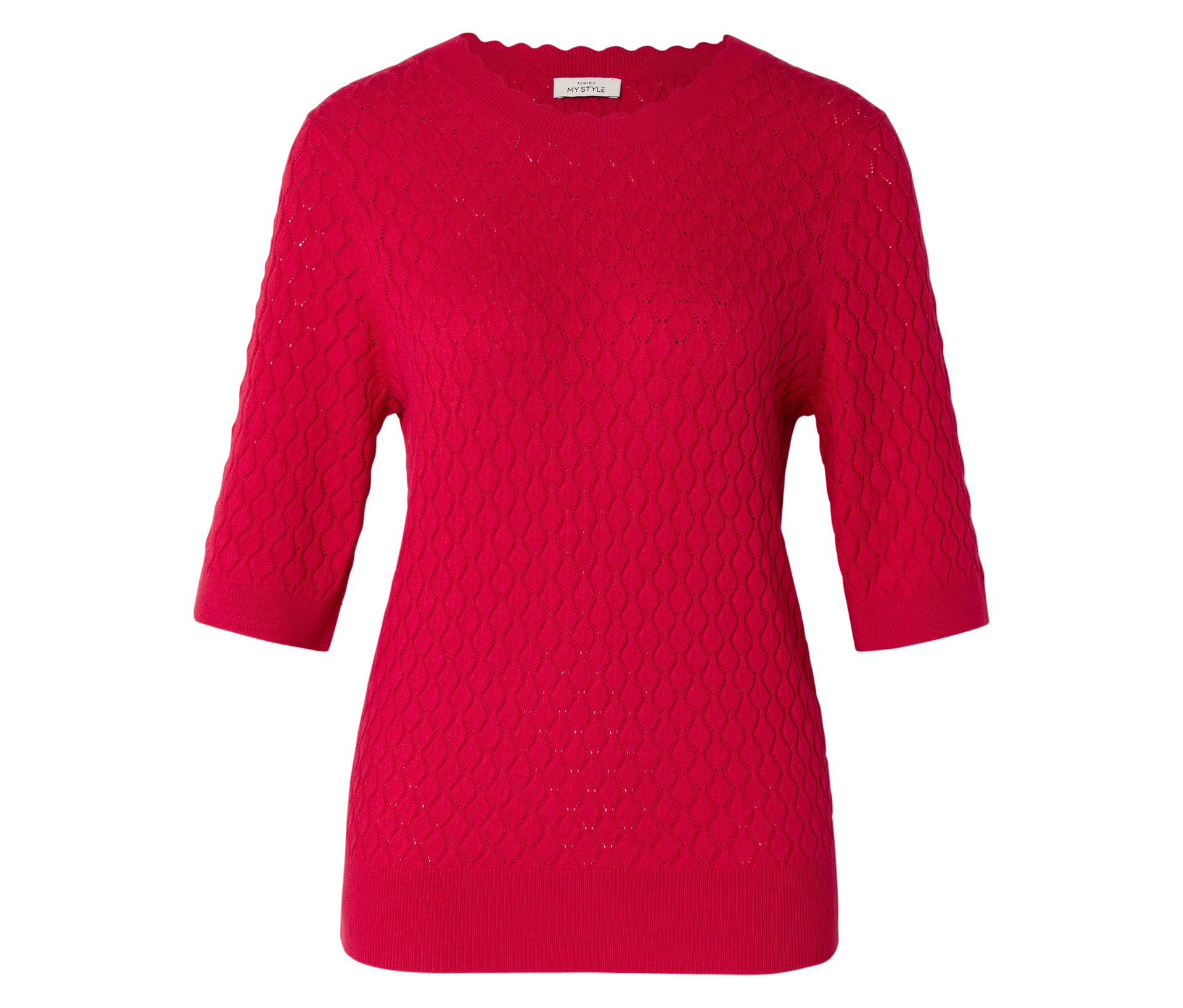 Kurzarmpullover mit -Muster - Damen - Gr. S - rot - rot