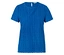 Blaues Lochstickerei-T-Shirt mit kurzen Ärmeln.